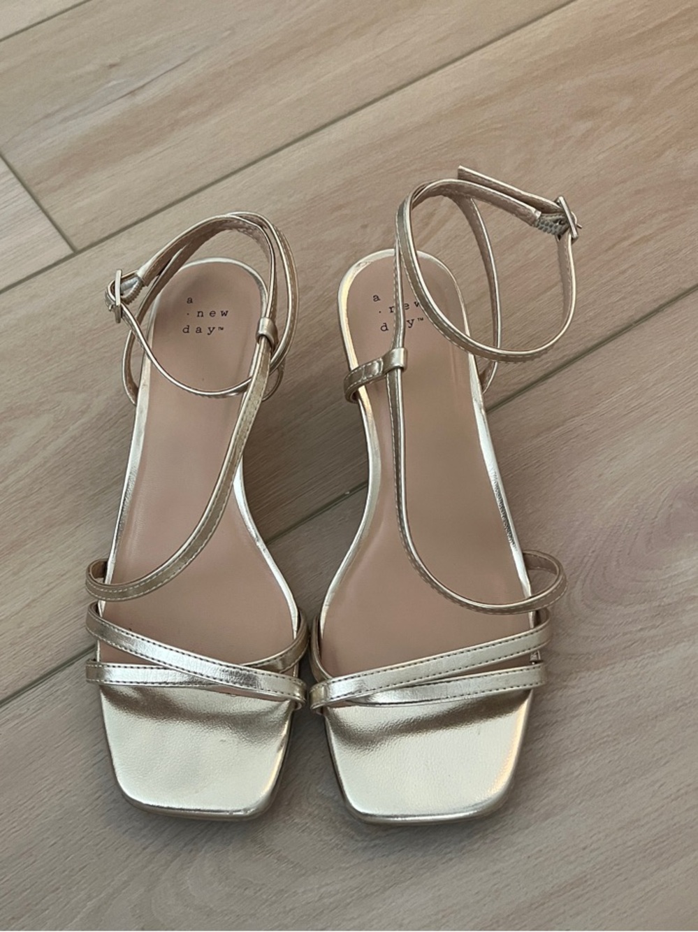 a new day Gold Strappy Square-Toe Ankle Strap Heels